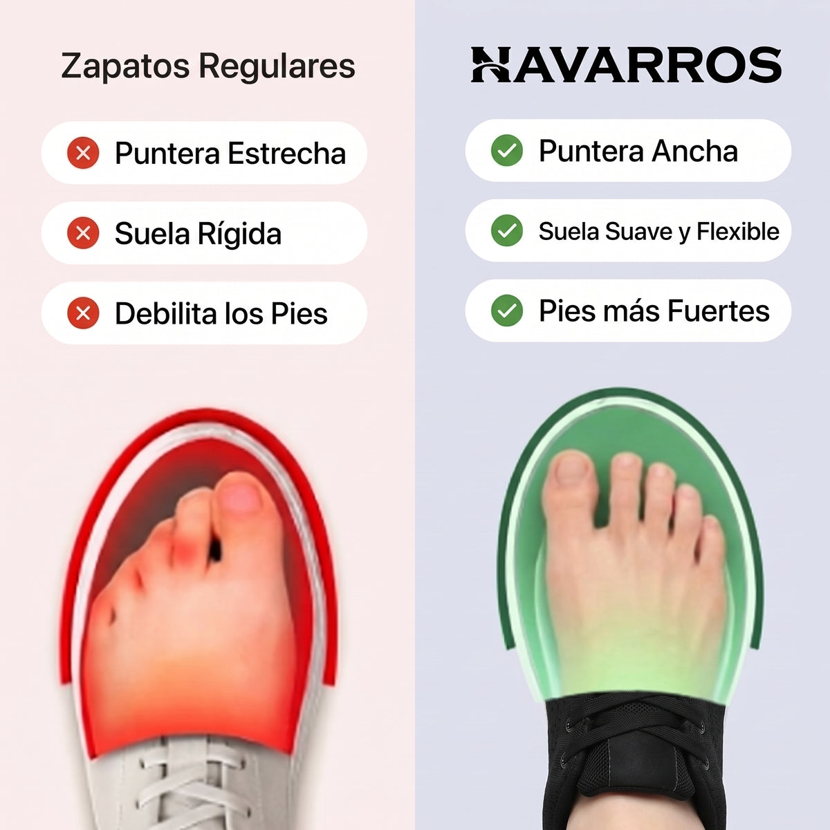 Puntera ancha para pasos más cómodos durante todo el día