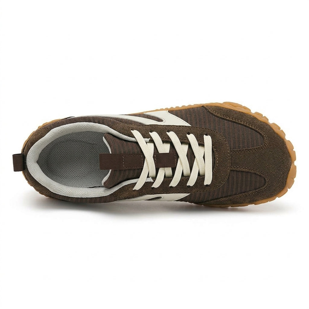 Rambla marrón, zapatilla barefoot para pies anchos – vista desde arriba