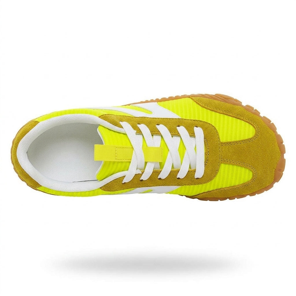 Rambla amarillo lima, zapatilla barefoot para pies anchos – vista desde arriba