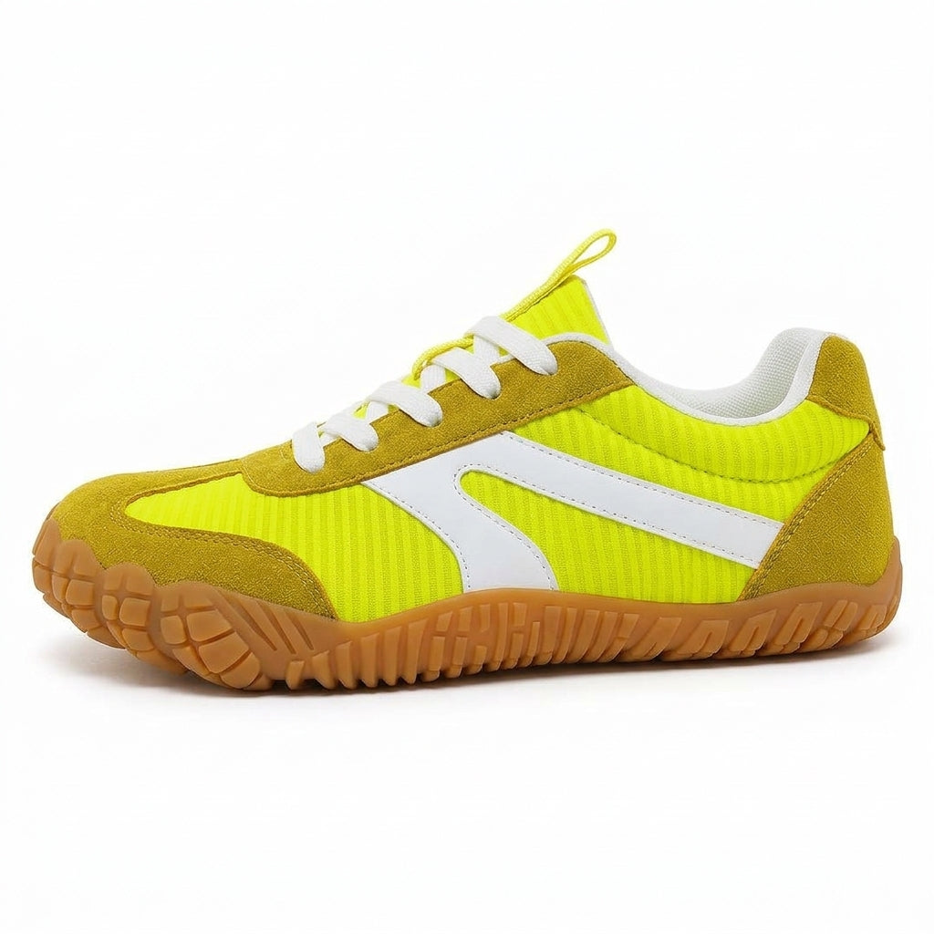 Rambla amarillo lima, zapatilla barefoot para pies anchos – vista lateral