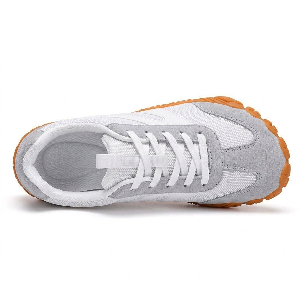 Rambla blanca y gris, zapatilla barefoot para pies anchos – vista desde arriba