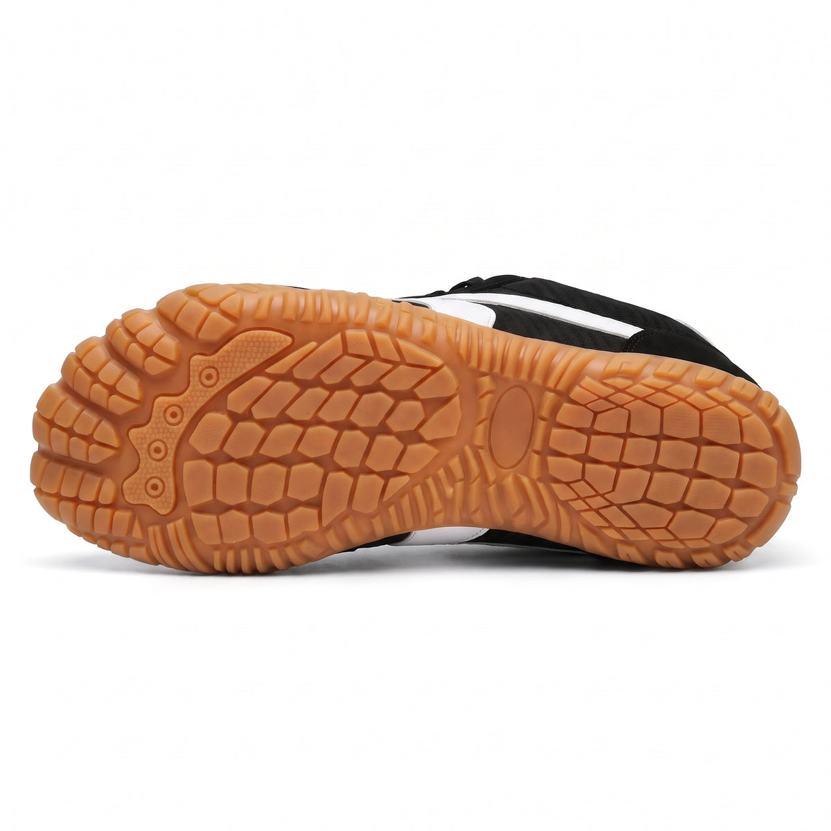 Rambla negra con línea blanca, zapatilla barefoot para pies anchos – vista de la suela