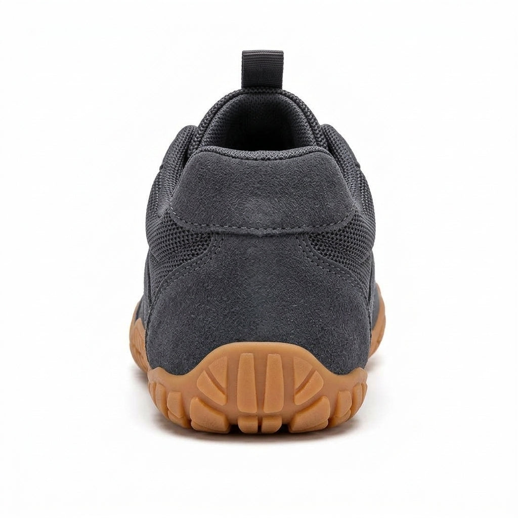 Rambla gris, zapatilla barefoot para pies anchos – vista trasera